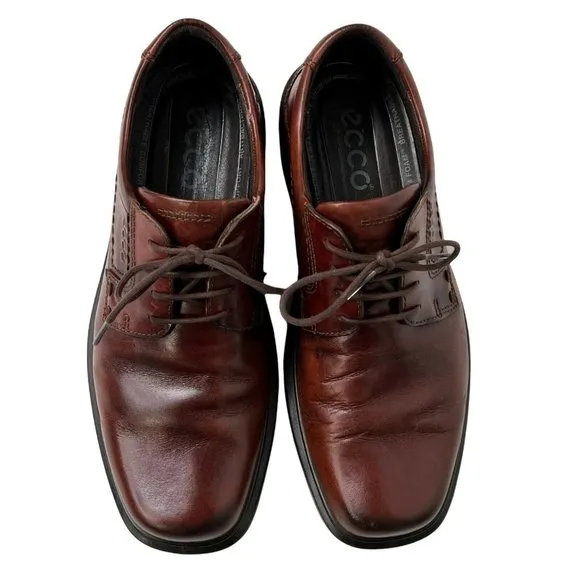 ECCO Berlin Brown Leather Lace Up Plain Toe Oxford Shock Point Dress Shoes 41