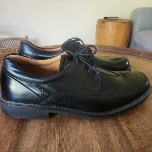Ecco Black Oxford Leather Shock Point Square Toe Dress Shoes Mens 8.5