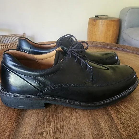 Ecco Black Oxford Leather Shock Point Square Toe Dress Shoes Mens 8.5