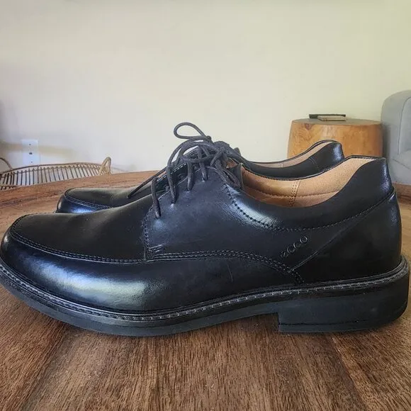Ecco Black Oxford Leather Shock Point Square Toe Dress Shoes Mens 8.5
