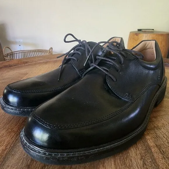 Ecco Black Oxford Leather Shock Point Square Toe Dress Shoes Mens 8.5