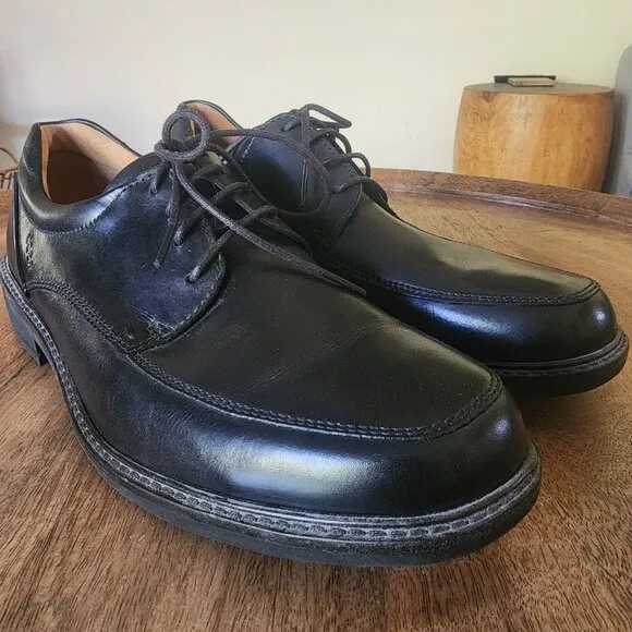 Ecco Black Oxford Leather Shock Point Square Toe Dress Shoes Mens 8.5