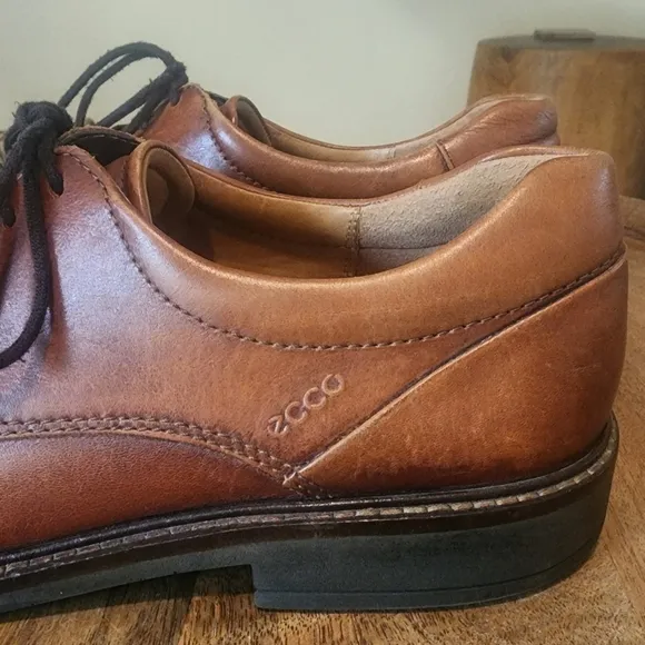 Ecco Brown Oxford Walnut Leather Shock Point Square Toe Dress Shoes Mens 9.5