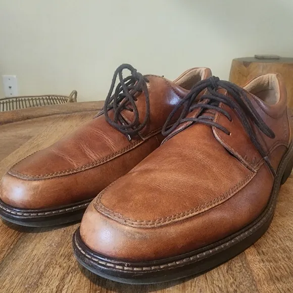 Ecco Brown Oxford Walnut Leather Shock Point Square Toe Dress Shoes Mens 9.5