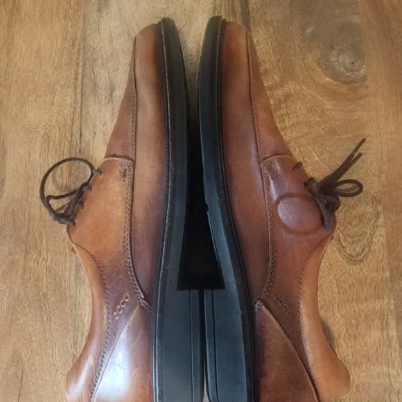 Ecco Brown Oxford Walnut Leather Shock Point Square Toe Dress Shoes Mens 9.5