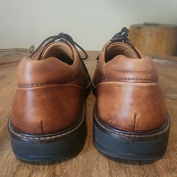 Ecco Brown Oxford Walnut Leather Shock Point Square Toe Dress Shoes Mens 9.5