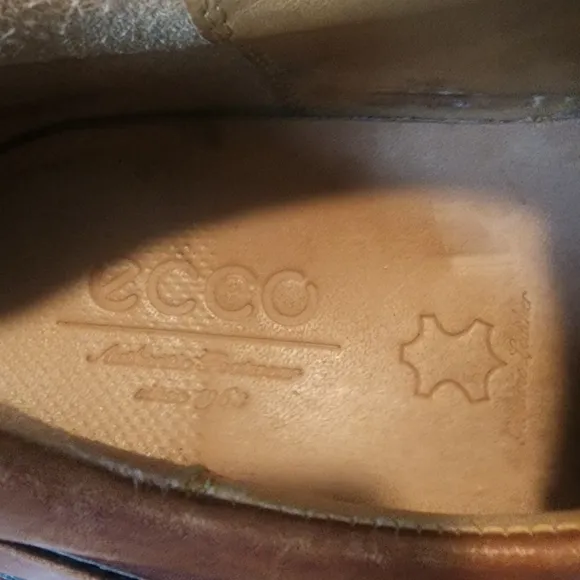 Ecco Brown Oxford Walnut Leather Shock Point Square Toe Dress Shoes Mens 9.5