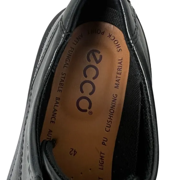 Ecco Casual Walking Shoes Black Leather Mens Size EU 42 US 8 8.5 Shock Point
