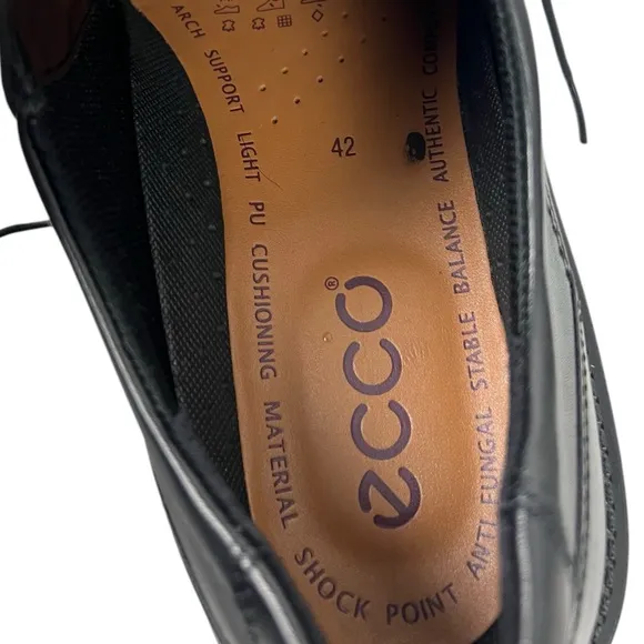 Ecco Casual Walking Shoes Black Leather Mens Size EU 42 US 8 8.5 Shock Point