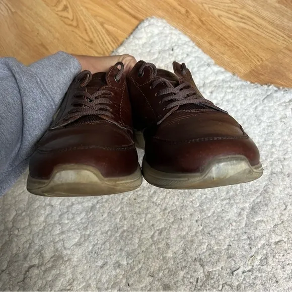 ECCO: Classic Mens Leather Brown Tan Accent Lace Up Lace Up Sneakers Size 43