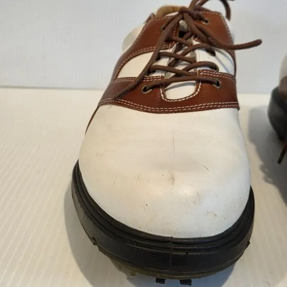 Ecco Golf Men's 8 Classic Leather Spikes Lace Shoes White Brown Low top EU 41