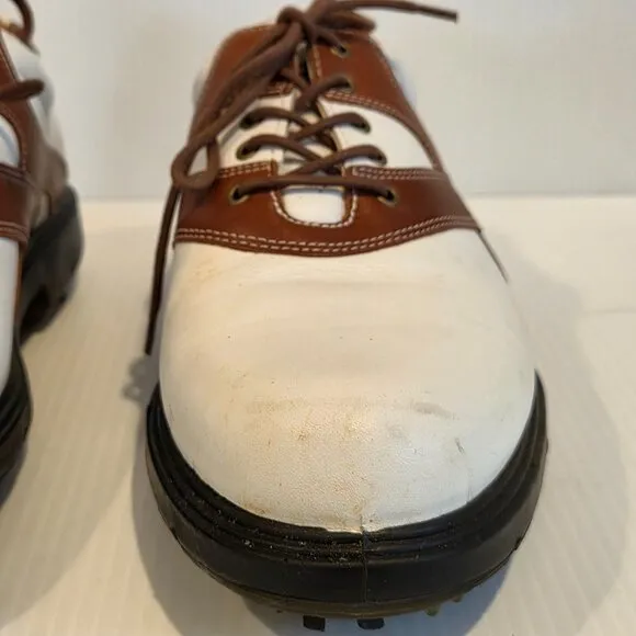 Ecco Golf Men's 8 Classic Leather Spikes Lace Shoes White Brown Low top EU 41