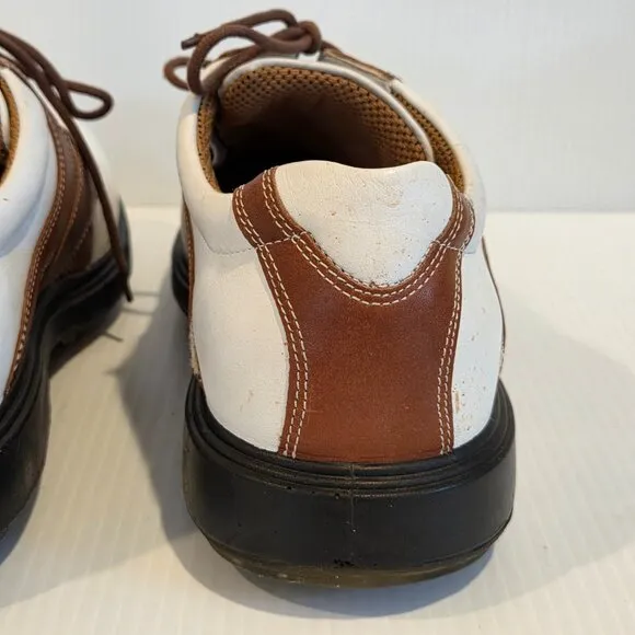 Ecco Golf Men's 8 Classic Leather Spikes Lace Shoes White Brown Low top EU 41