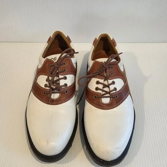Ecco Golf Men's 8 Classic Leather Spikes Lace Shoes White Brown Low top EU 41