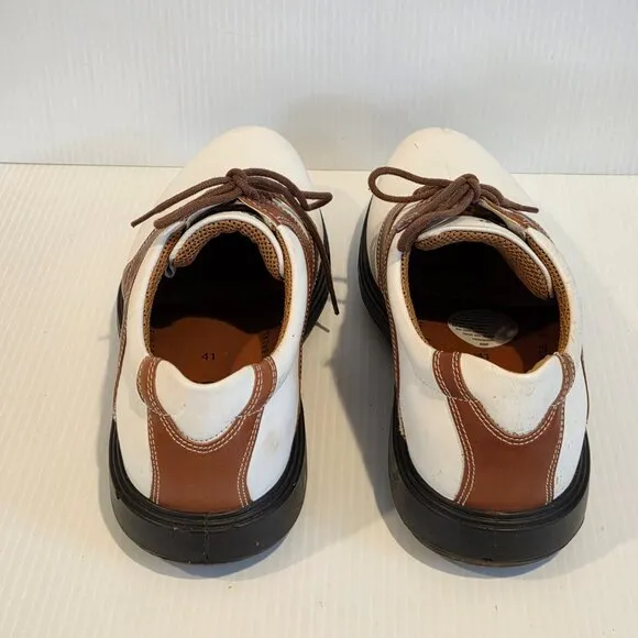 Ecco Golf Men's 8 Classic Leather Spikes Lace Shoes White Brown Low top EU 41