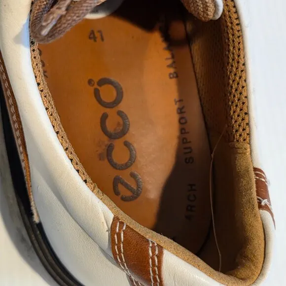 Ecco Golf Men's 8 Classic Leather Spikes Lace Shoes White Brown Low top EU 41