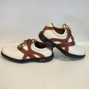 Ecco Golf Men's 8 Classic Leather Spikes Lace Shoes White Brown Low top EU 41