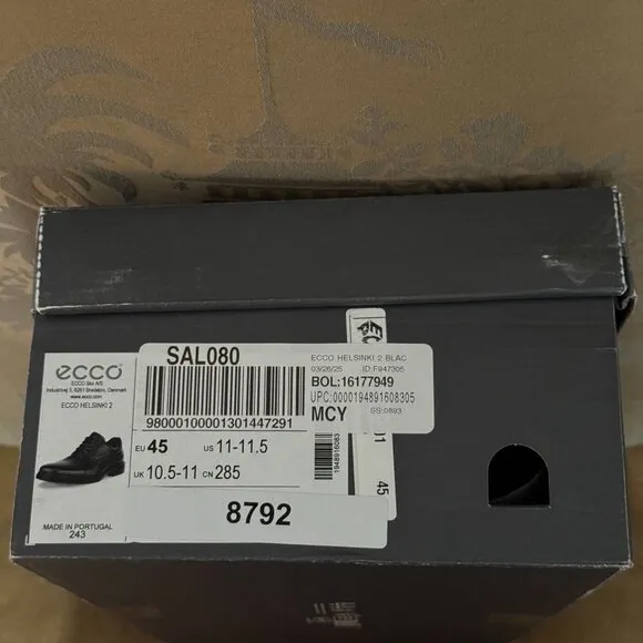 Ecco Helsinki Black Leather Oxford Shoes Dual Fit Insoles 11.5 NWB