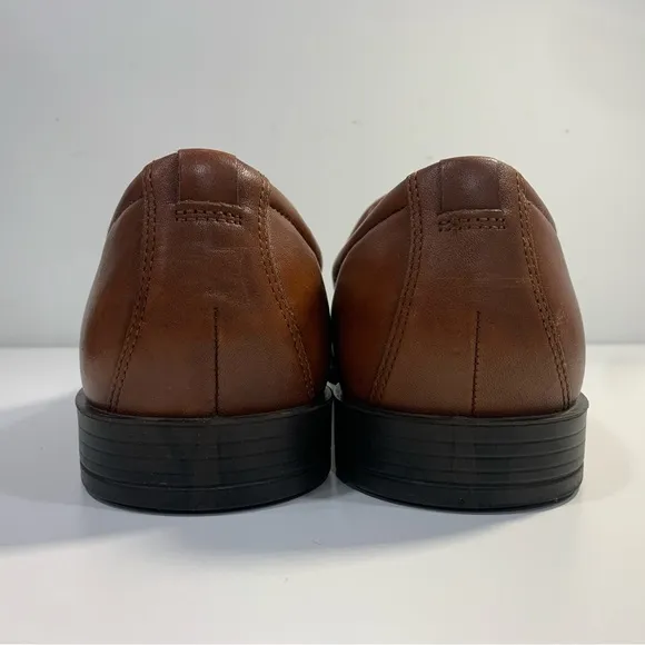Ecco Men's Century Shock Point Brown Tan Leather Slip-on Dress Shoes EU 43 US 9