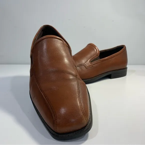 Ecco Men's Century Shock Point Brown Tan Leather Slip-on Dress Shoes EU 43 US 9