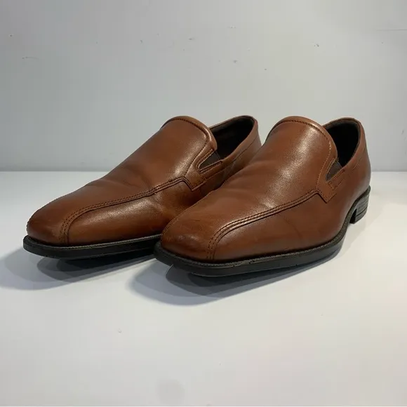 Ecco Men's Century Shock Point Brown Tan Leather Slip-on Dress Shoes EU 43 US 9
