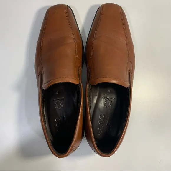 Ecco Men's Century Shock Point Brown Tan Leather Slip-on Dress Shoes EU 43 US 9