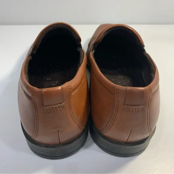 Ecco Men's Century Shock Point Brown Tan Leather Slip-on Dress Shoes EU 43 US 9