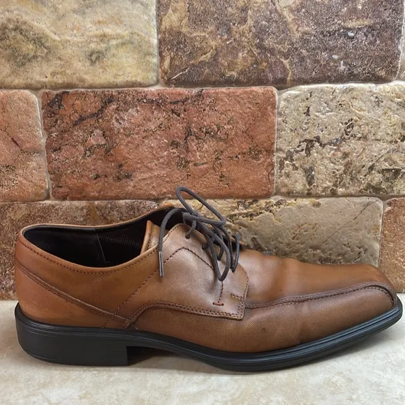 Ecco Men’s Lace Up Oxford Shoes Dress Shock Point Leather Brown Size 44/10-10.5