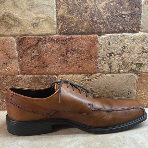 Ecco Men’s Lace Up Oxford Shoes Dress Shock Point Leather Brown Size 44/10-10.5