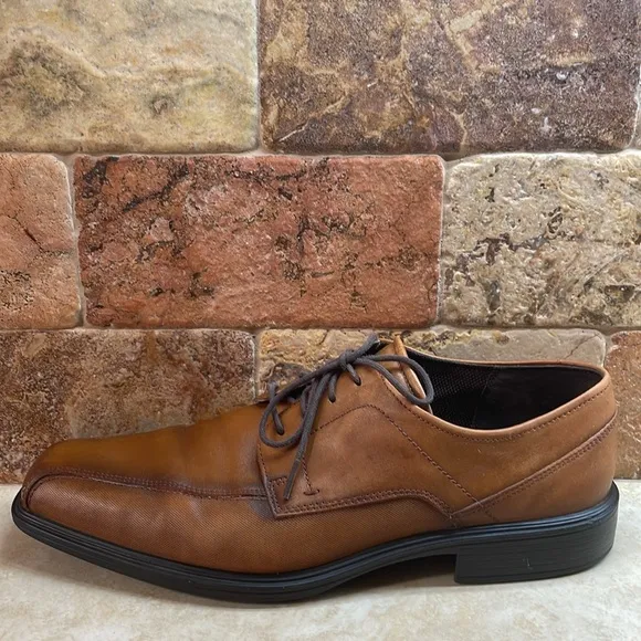 Ecco Men’s Lace Up Oxford Shoes Dress Shock Point Leather Brown Size 44/10-10.5