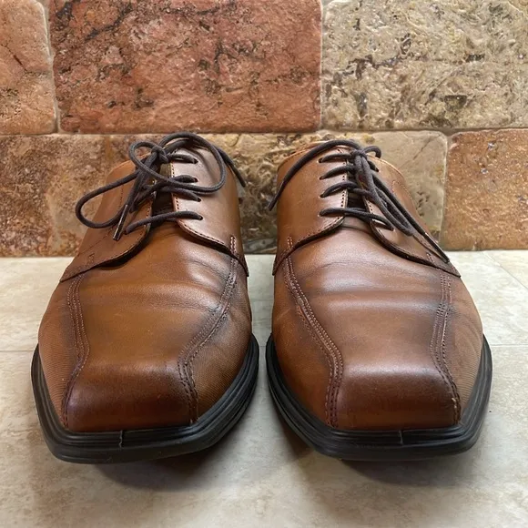 Ecco Men’s Lace Up Oxford Shoes Dress Shock Point Leather Brown Size 44/10-10.5