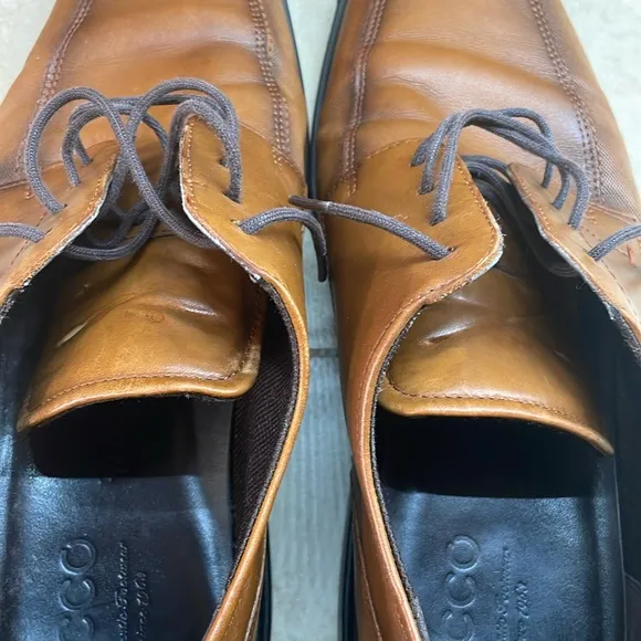 Ecco Men’s Lace Up Oxford Shoes Dress Shock Point Leather Brown Size 44/10-10.5