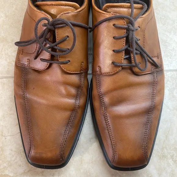 Ecco Men’s Lace Up Oxford Shoes Dress Shock Point Leather Brown Size 44/10-10.5
