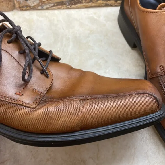 Ecco Men’s Lace Up Oxford Shoes Dress Shock Point Leather Brown Size 44/10-10.5