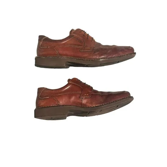 ECCO Mens Shock Point Walker Brown Leather Lace-up Oxfords Shoes Size 10