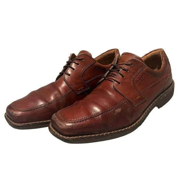 ECCO Mens Shock Point Walker Brown Leather Lace-up Oxfords Shoes Size 10