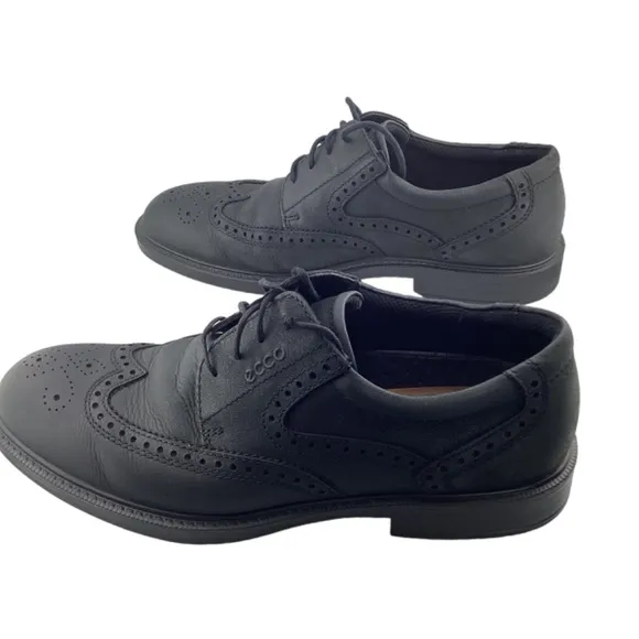 Ecco Men’s Soft Black Leather Wingtip‎ Dress Shoes Size 43 US 9 9.5