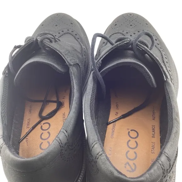 Ecco Men’s Soft Black Leather Wingtip‎ Dress Shoes Size 43 US 9 9.5