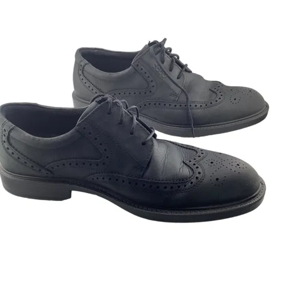 Ecco Men’s Soft Black Leather Wingtip‎ Dress Shoes Size 43 US 9 9.5