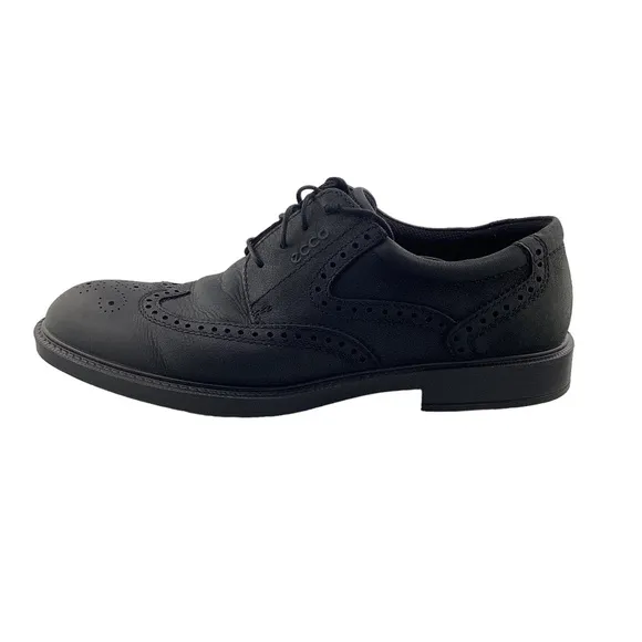 Ecco Men’s Soft Black Leather Wingtip‎ Dress Shoes Size 43 US 9 9.5