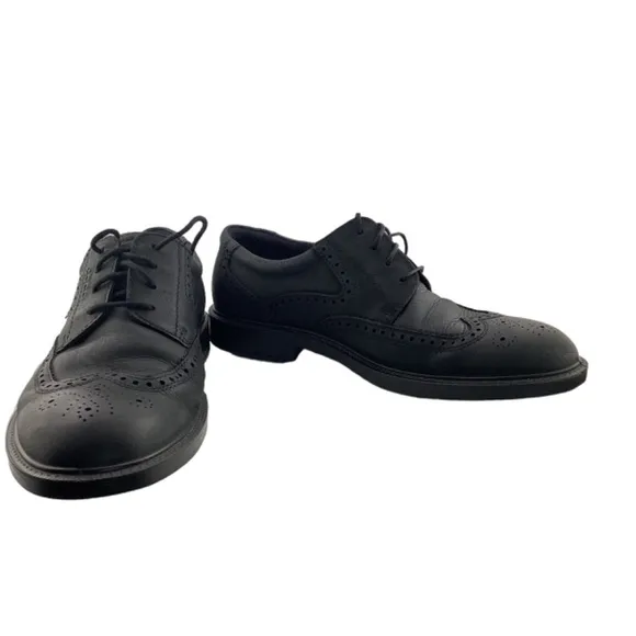 Ecco Men’s Soft Black Leather Wingtip‎ Dress Shoes Size 43 US 9 9.5