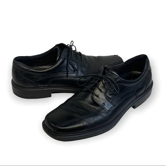 Ecco Oxford Black Leather Shock Point Lace Up Dress Shoes Size 46 EU/12 -12.5 US