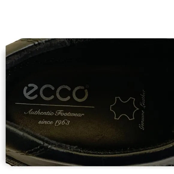 Ecco Oxford Black Leather Shock Point Lace Up Dress Shoes Size 46 EU/12 -12.5 US