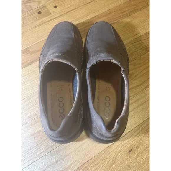 Ecco Shoes Mens Size 44 (10-10.5) Shock Pt Casual Brown Leather Loafer Slip On