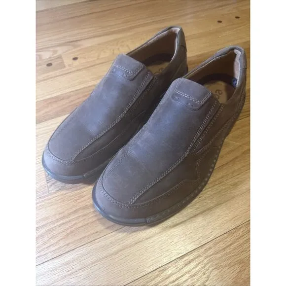 Ecco Shoes Mens Size 44 (10-10.5) Shock Pt Casual Brown Leather Loafer Slip On