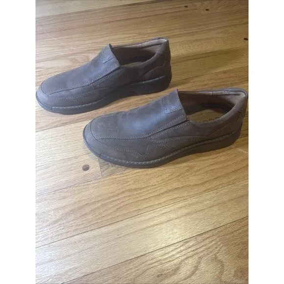 Ecco Shoes Mens Size 44 (10-10.5) Shock Pt Casual Brown Leather Loafer Slip On