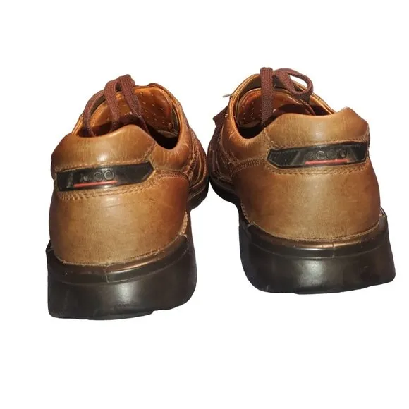 Ecco Sz 12 (46) Distressed Brown Moc Toe Casual Lite Lace Up Shock Point Shoes