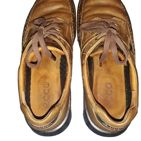 Ecco Sz 12 (46) Distressed Brown Moc Toe Casual Lite Lace Up Shock Point Shoes