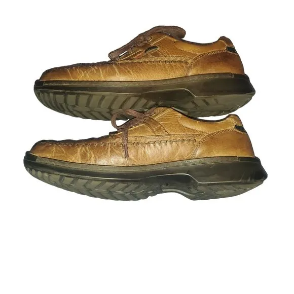 Ecco Sz 12 (46) Distressed Brown Moc Toe Casual Lite Lace Up Shock Point Shoes