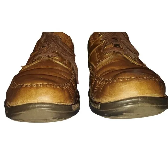 Ecco Sz 12 (46) Distressed Brown Moc Toe Casual Lite Lace Up Shock Point Shoes